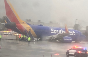 Avión de Southwest airlines se sale de la pista debido a las fuertes lluvias en California